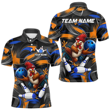 Maxcorners Blue And Orange Funny Rooster Bowling Shirts For Men Personalized Bowling Team Name Outfits
