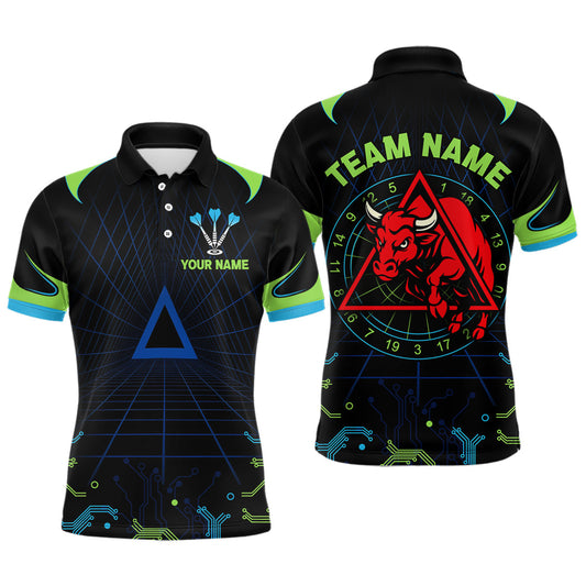 Maxcorners Multi Color Techno Grid & Bull Men's Darts Shirt - Custom Name For Darts Jersey MT1706