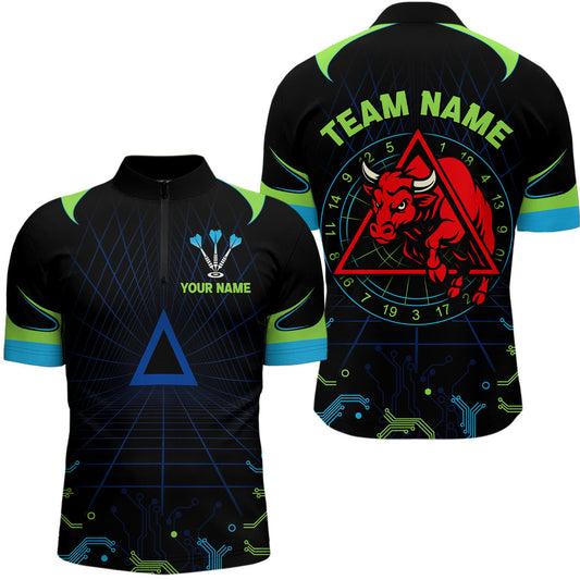 Maxcorners Multi Color Techno Grid & Bull Men's Darts Shirt - Custom Name For Darts Jersey MT1706