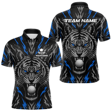Maxcorners Custom Blue And Grey Tiger Golf Ball Team Attire Funny Golf Polo Golf Shirts For Men