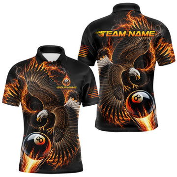 Maxcorners Custom Thunder 8 Ball Pool Jersey Mens Flame Eagle Billiard Polo Quarter-Zip Shirt | Orange