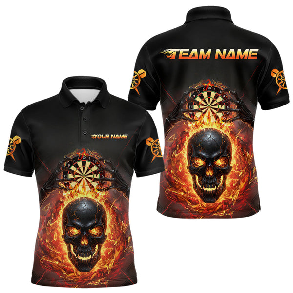 Maxcorners Custom Red Flames Skull Broken Glass Men Darts Polo Shirt Outfits Dart Jerseys TU1011