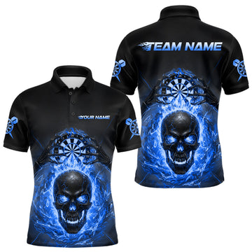 Maxcorners Custom Blue Flames Skull Broken Glass Men Darts Polo Shirt Outfits Dart Jerseys LM2603