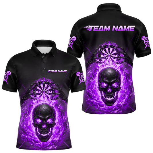 Maxcorners Custom Purple Flames Skull Broken Glass Men Darts Polo Shirt Outfits Dart Jerseys LM2603