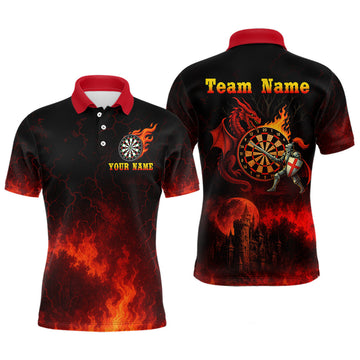 Maxcorners Medieval Power Darts Team Shirt For Men - Flaming Dartboard & Castle | Custom Name