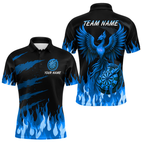 Maxcorners Men's Custom Darts Polo Team Shirt With Phoenix Dartboard And Flame Pattern | Blue MT0708
