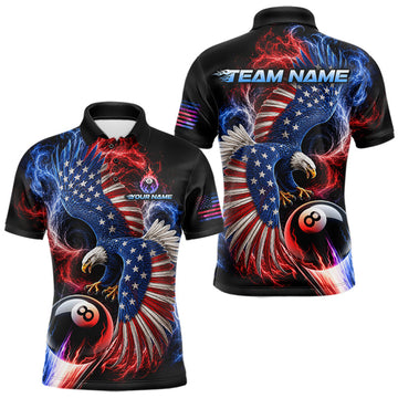 Maxcorners Custom Thunder 8 Ball Pool Jersey For Men US Flag Fire Eagle Billiard Polo Quarter-Zip Shirt