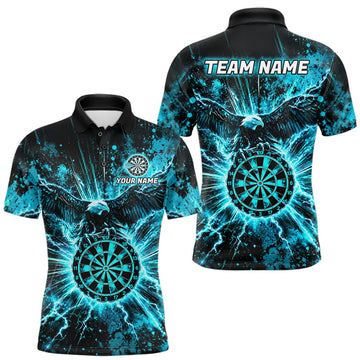 Maxcorners Teal Splatter Dartboard Darts Polo 1/4-Zip Shirt For Men Thunder Eagle Darts Team Apparel Jersey