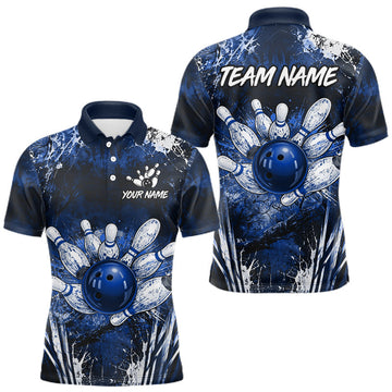 Maxcorners Mens Splatter Paint Bowling Ball Shirts Custom White And Blue Bowling Team Jerseys, Bowling Gifts LM1406