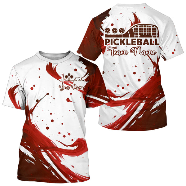 Maxcorners Red Men's Pickleball T-Shirt Personalized Grunge Pickleball For Fans, Pickleball Team MT0708