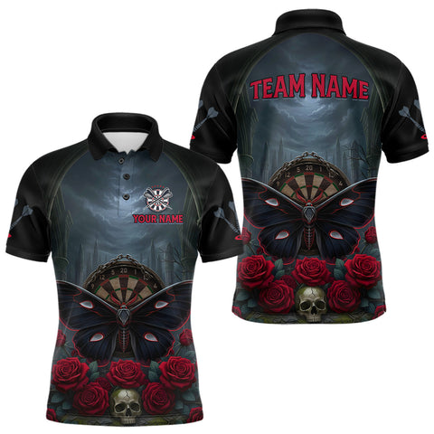 Maxcorners Red Butterfly Roses Dartboard Skull Custom Men Darts Polo Shirt Gothic Dart Jerseys TU1011