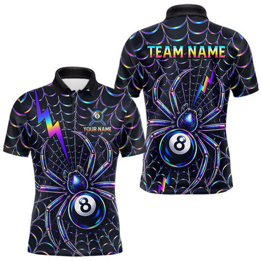 Maxcorners Rainbow Neon Web Pool Billiard Jersey For Men Custom Name Spider 8-Ball Billiards Tournament Shirts