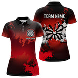 Maxcorners Men's Custom Darts Shirt With Grunge Red Camo Broken Dartboard & Skull Art