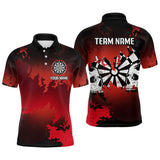 Maxcorners Men's Custom Darts Shirt With Grunge Red Camo Broken Dartboard & Skull Art