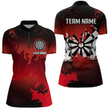 Maxcorners Men's Custom Darts Shirt With Grunge Red Camo Broken Dartboard & Skull Art