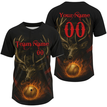 Maxcorners Custom Black And Red Deer Flames Baseball Ball Jerseys For Men Baseball Team Jerseys LM1109