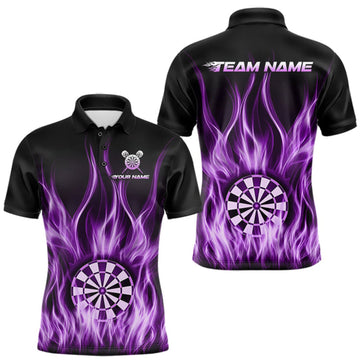 Maxcorners Custom Purple Fire Flames Darts Shirt For Men Customized Team Darts Polo 1/4-Zip Jersey LM1910