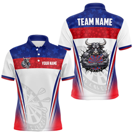 Maxcorners Funny Bull Darts Shirt For Men Custom American Flag Dart Uniforms, Gifts For Dart Players