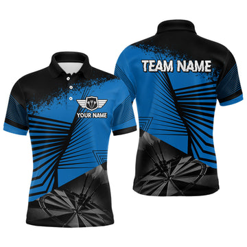Maxcorners Custom Men's Darts Shirt With Silver Dart Arrows Hitting Dartboard, Darts Jersey