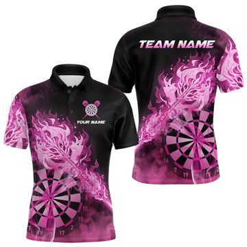 Maxcorners Custom Smoke Pink Fire Flaming Dart Arrow Men Darts Polo League Shirts Dart Team Jerseys LM1812