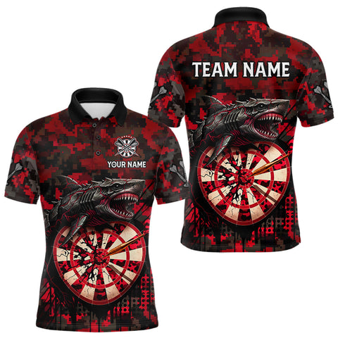 Maxcorners Custom Red Digital Camo Dartboard Horror Shark Darts Polo Shirt For Men Dart Gifts MT1511