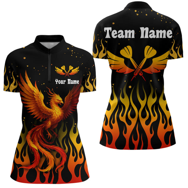Maxcorners Men’s Darts Team Shirt - Rust Phoenix And Flame Pattern | Custom Name Option