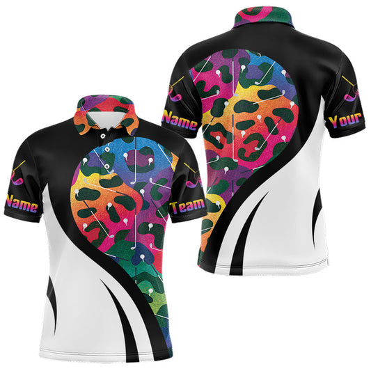 Maxcorners Colorful Rainbow Leopard Mens Golf Polo Shirts Custom Team Golf Shirt Gift For Golf Lovers