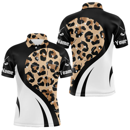 Maxcorners Brown Leopard Pattern Mens Golf Polo Shirts Custom Team Golf Shirt Gift For Golf Lovers
