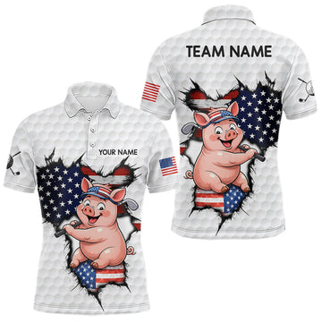 Maxcorners Personalized Funny Pig Mens Golf White Mens Patriot Golf Polo Shirts Custom US Flag Golf Gifts