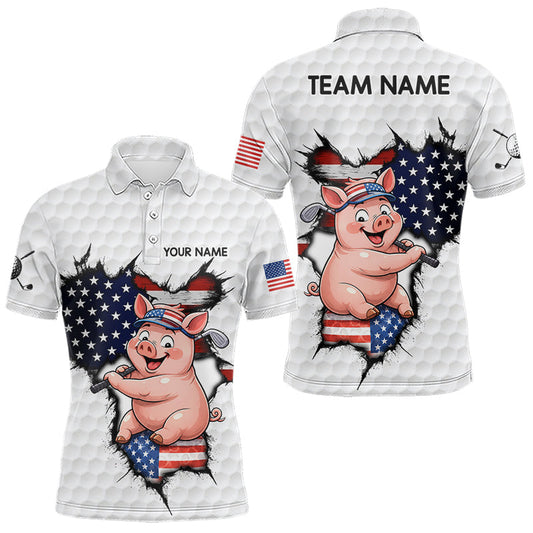 Maxcorners Personalized Funny Pig Mens Golf White Mens Patriot Golf Polo Shirts Custom US Flag Golf Gifts