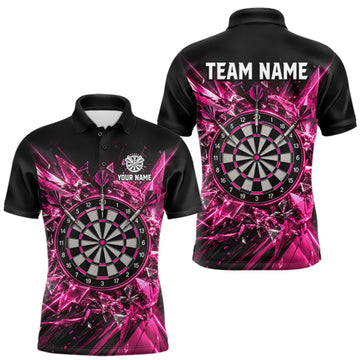 Maxcorners Pink Broken Glass Darts Polo 1/4-Zip Shirt For Men Custom Darts Team Tournament Jersey LM1910