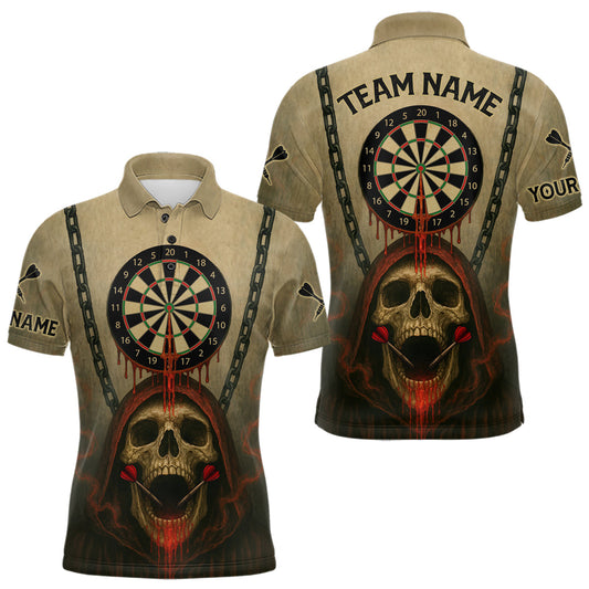 Maxcorners Custom Red Dripping Skull Halloween Dart Polo Shirt For Men Hallow's Eve Dart Team Jersey LM1903