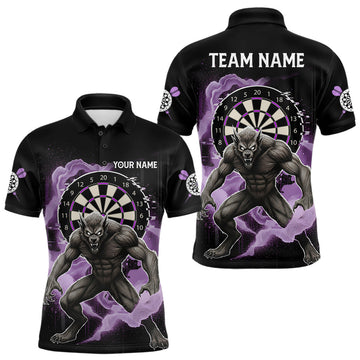 Maxcorners Purple Smokes Horror Wolf Grunge Dartboard Custom Darts Polo Shirt For Men Dart Gifts