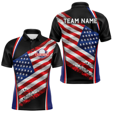 Maxcorners Custom Golf Polo Shirt For Men Personalized American Flag Golf Jersey Patriotic Golf Team Apparel