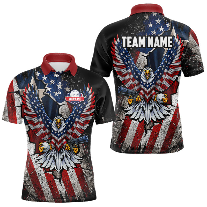 Maxcorners Gun Eagle Golf Polo Shirt For Men Custom Texas Flag Golf Jersey US Flag Patriotic Golf Apparel
