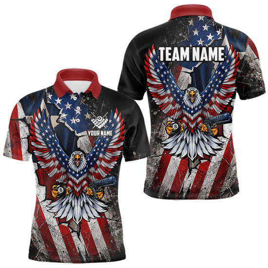 Maxcorners Gun Eagle Billiard Shirt For Men Custom Texas Flag Pool Jersey US Flag Patriotic Billiard Apparel