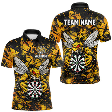 Maxcorners Yellow Black Grunge Bee Darts Shirt Custom Name Darts Shirts For Men Funny Darts Team Jerseys LM1903