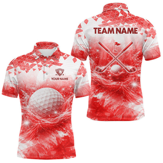 Maxcorners Red Mens Golf Polo Shirt Custom Water Splash Pattern With Golf Ball, Team Golf Tops LM2306