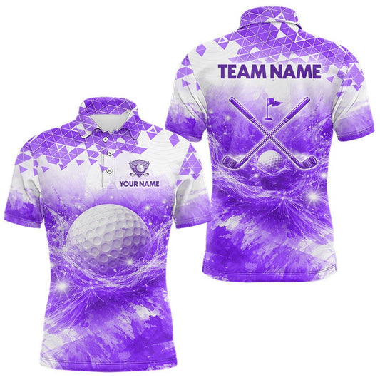 Maxcorners Purple Mens Golf Polo Shirt Custom Water Splash Pattern With Golf Ball, Team Golf Tops LM2306