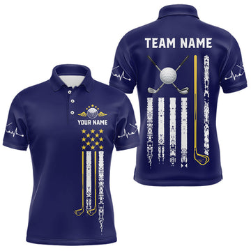 Maxcorners Mens Golf Polo Shirts Grunge US Flag Custom Yellow And Blue Golf Team Patriotic Golf Attire LM2306