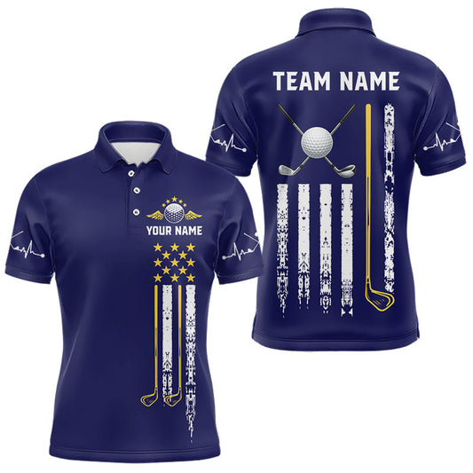 Maxcorners Mens Golf Polo Shirts Grunge US Flag Custom Yellow And Blue Golf Team Patriotic Golf Attire LM2306