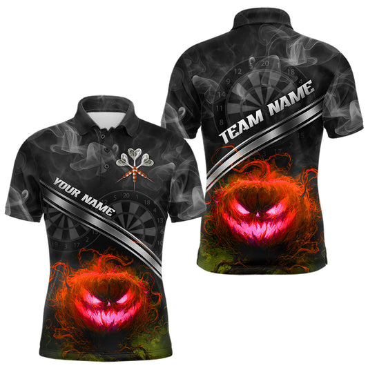 Maxcorners Halloween Men Darts Shirt Personalized Red Pumpkin Dartboard, Halloween Dart Jerseys MT2108