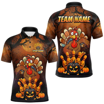 Maxcorners Funny Turkey Pumpkin Bowling Ball Shirt For Men Custom Bowling Turkey Halloween Bowling Team Jerseys LM0409