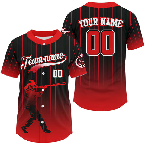 Maxcorners Red And Black Classic Baseball Jersey Custom Pinstripe Baseball Jersey For Men LM1809