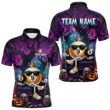 Maxcorners Custom Halloween Pool Billiard Shirt For Men, Cool Crown 9 Ball & 8 Ball Halloween Billiard Team Jersey LM0409