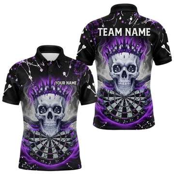 Maxcorners Grey Purple Smoke Crown Skull Dartboard Custom Mens Polo Dart Shirt Splatter Dart Jerseys LM2603