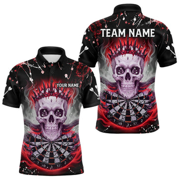 Maxcorners Grey Red Smoke Crown Skull Dartboard Custom Mens Polo Dart Shirt Splatter Dart Jerseys LM2603