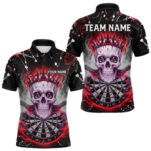 Maxcorners Grey Red Smoke Crown Skull Dartboard Custom Mens Polo Dart Shirt Splatter Dart Jerseys LM2603