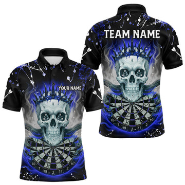 Maxcorners Grey Blue Smoke Crown Skull Dartboard Custom Mens Polo Dart Shirt Splatter Dart Jerseys LM2603
