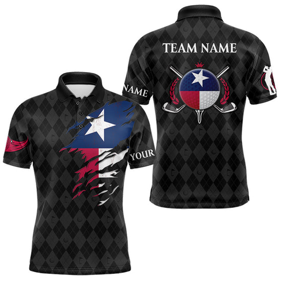 Maxcorners Custom Texas Golf Polo Shirt For Men Personalized State Flag Argyle Golf Shirt Golf Team Jersey